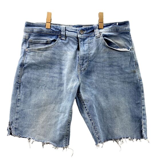 TK Axel Cut Off Denim Shorts Men's 34x9* Distressed Slim Stretch Jean Jorts 90's - Picture 1 of 11